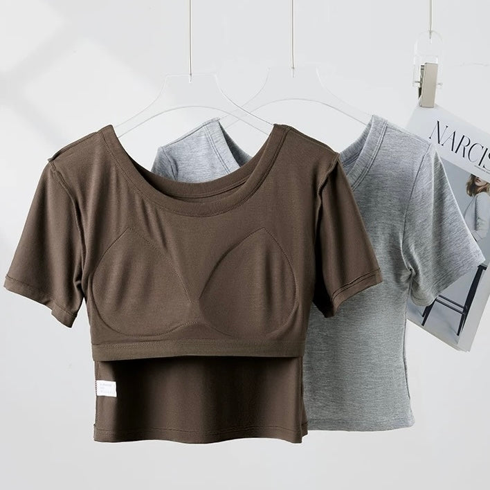 London Plus Size Built-In Bra Crop Tshirt